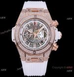 Iced Out Hublot Big Bang Unico Replica Watch Swiss 7750 White Skeleton Dial
